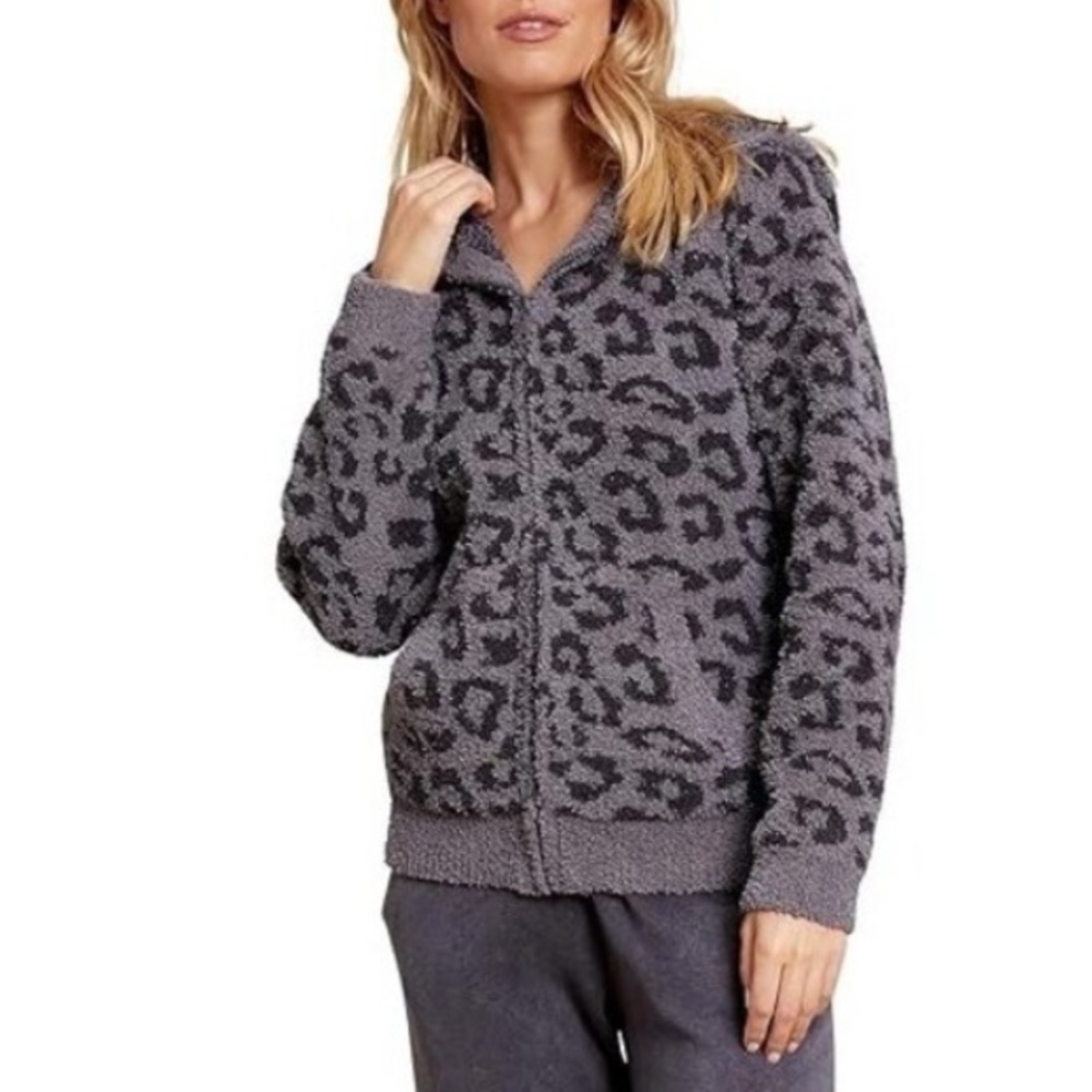 Barefoot Dreams Leopard Print Hooded Cardigan size L